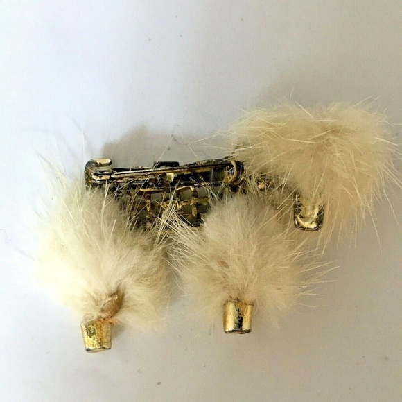 Vintage Poodle Brooch Real Fur Rhinestone Collar & Eye Gold Tone Mid Century 50s - Picture 2 of 5